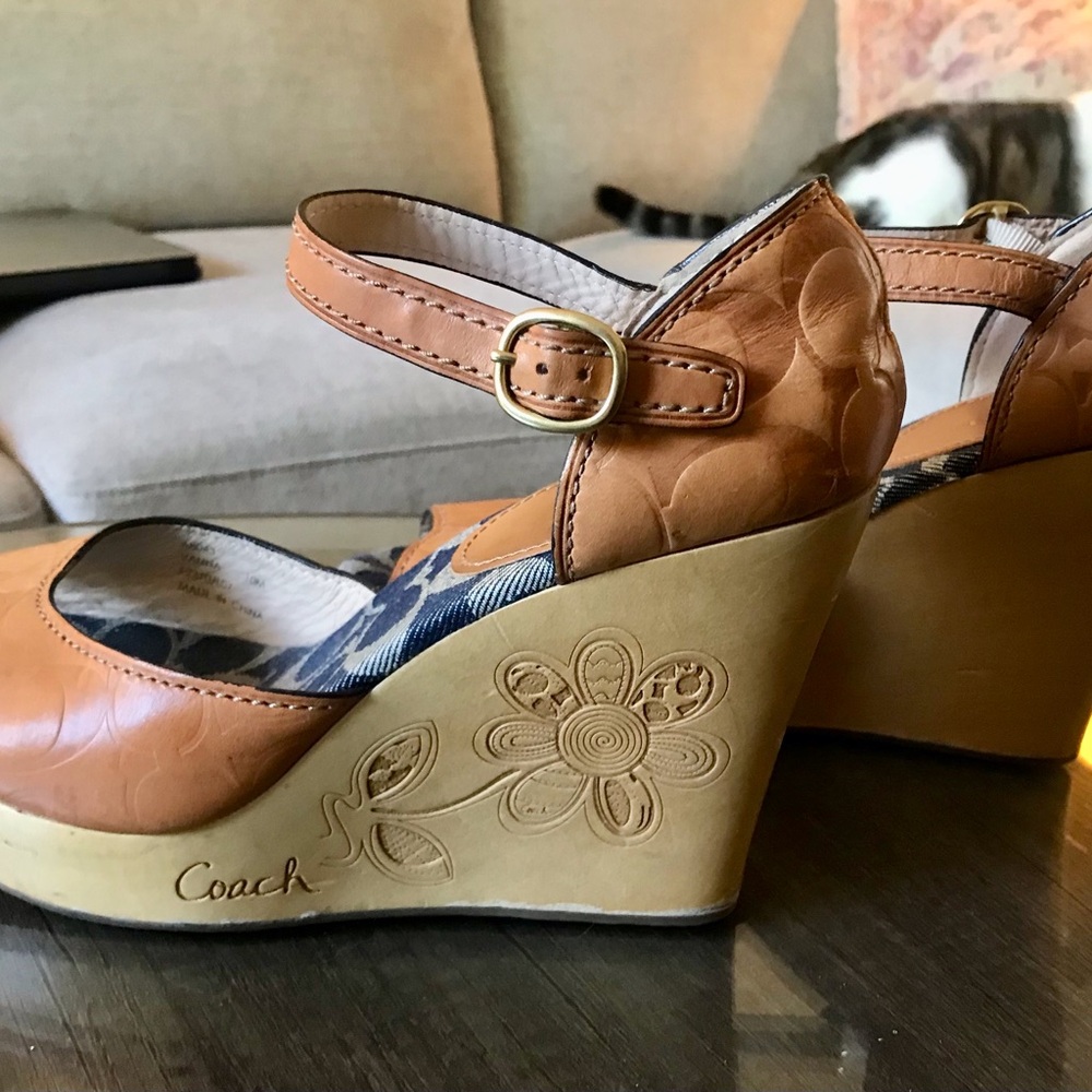 Vintage Coach!! Anna Women's Brown and Blue Wedge Sandals - Picture 3 of 8